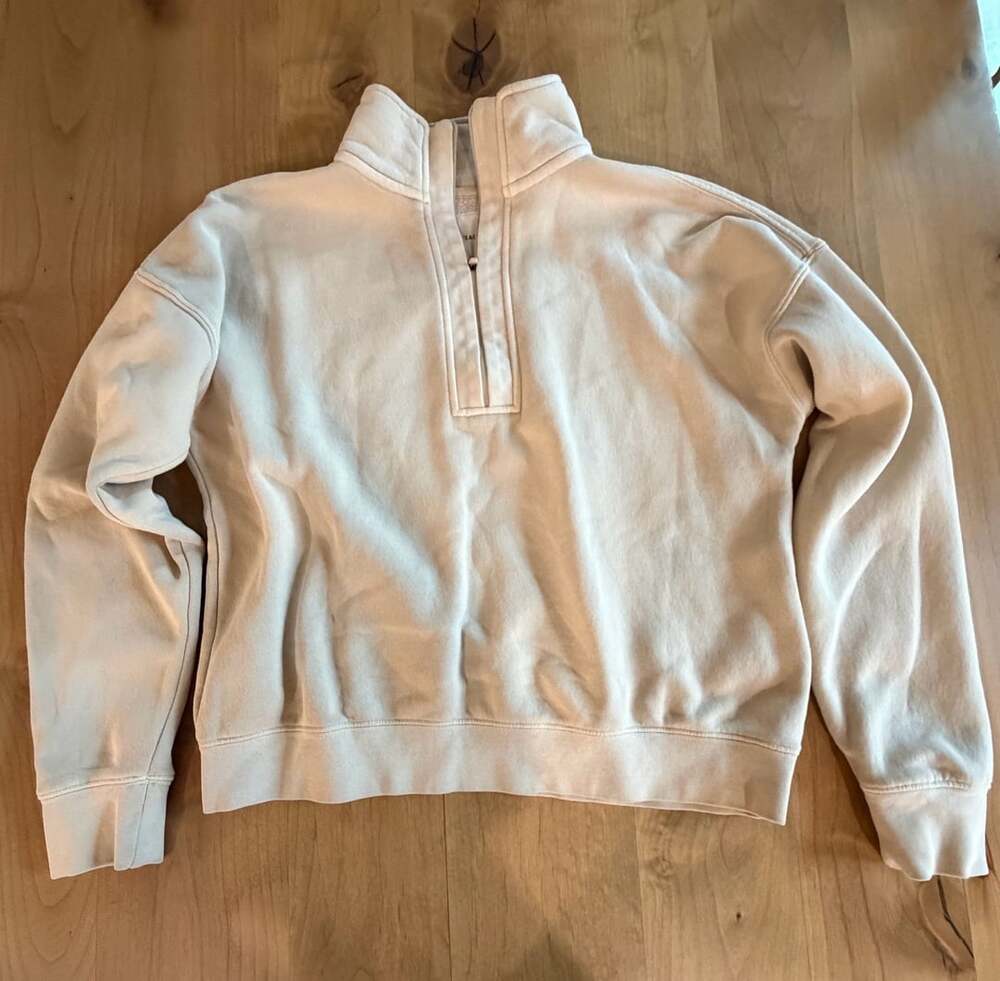 Thread & Supply Oyster Grey Cotton Blend Fleece Half Zip Sweatshirt Medium